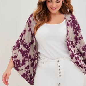 Torrid Tie-Dye Open-Front Cocoon Kimono Topper, Size 1/2 (1X, 2X)